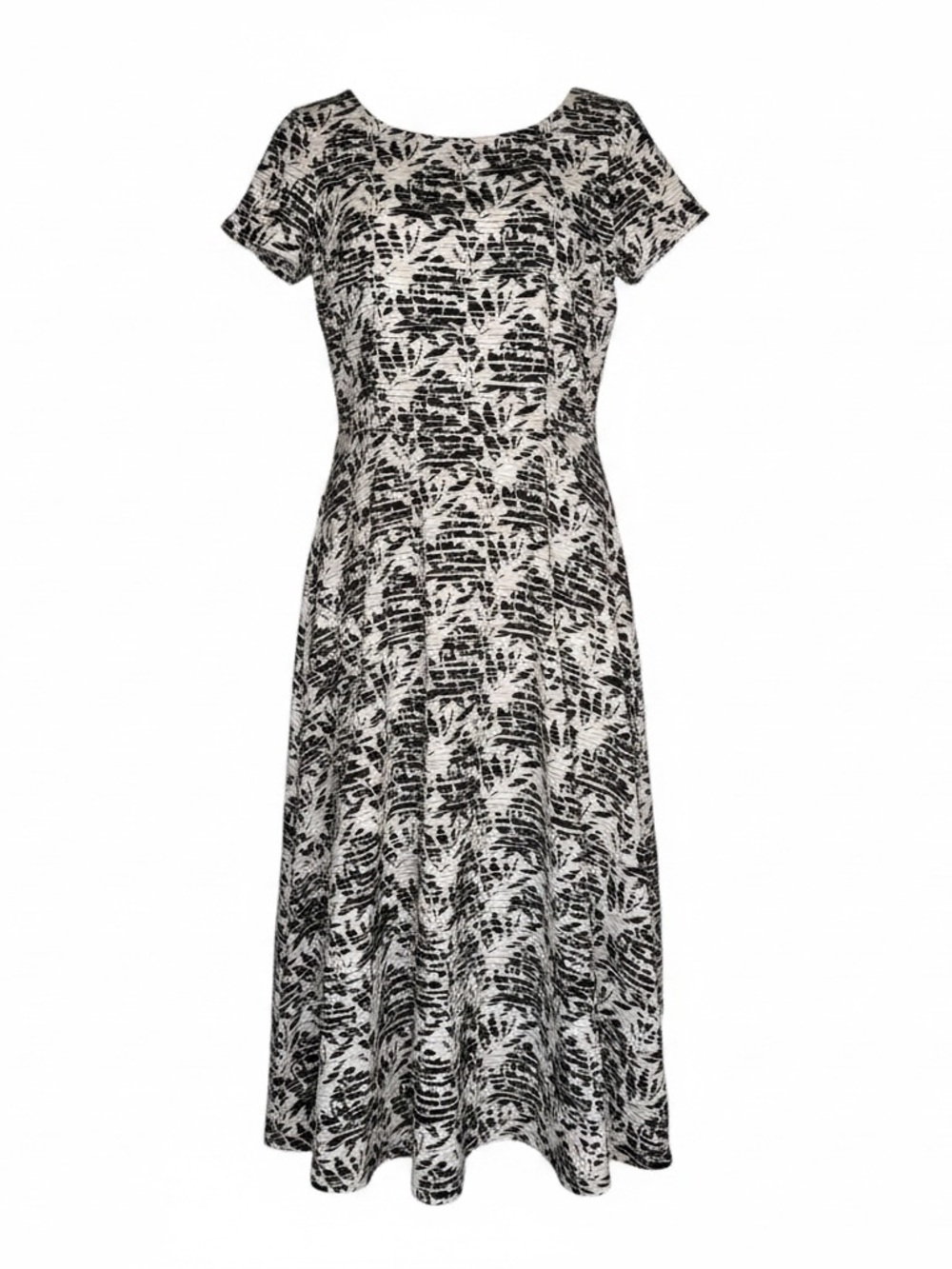 Jessica Howard flowy summer boho‎ chic Black White Abstract A line Midi Dress 6